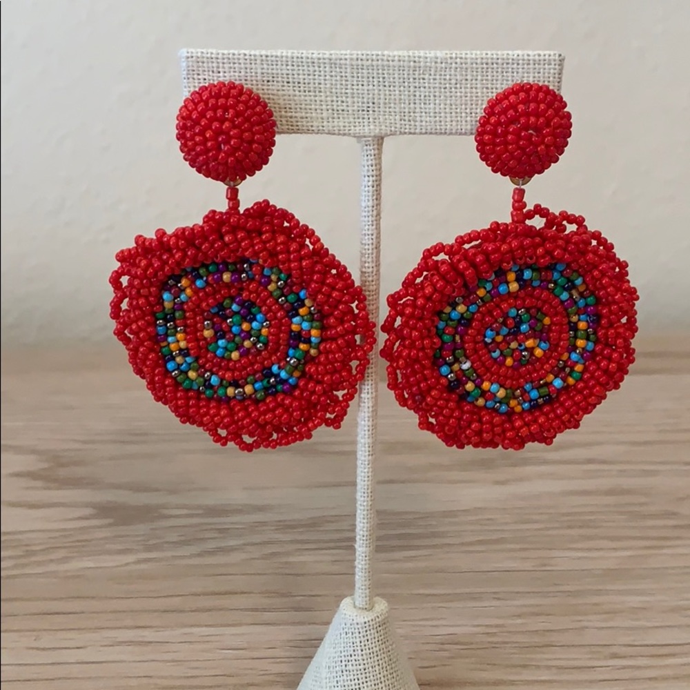 Red circle beaded earrings